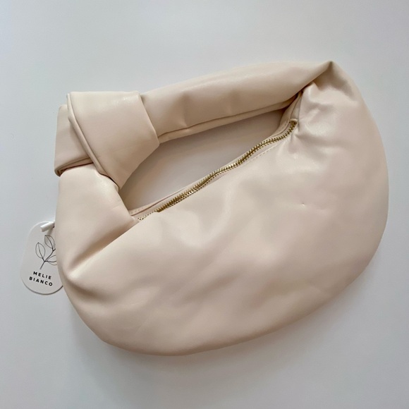 Melie Bianco Knot Handled Vegan Leather Clutch Handbag Satchel Bag, Ivory - Picture 2 of 6